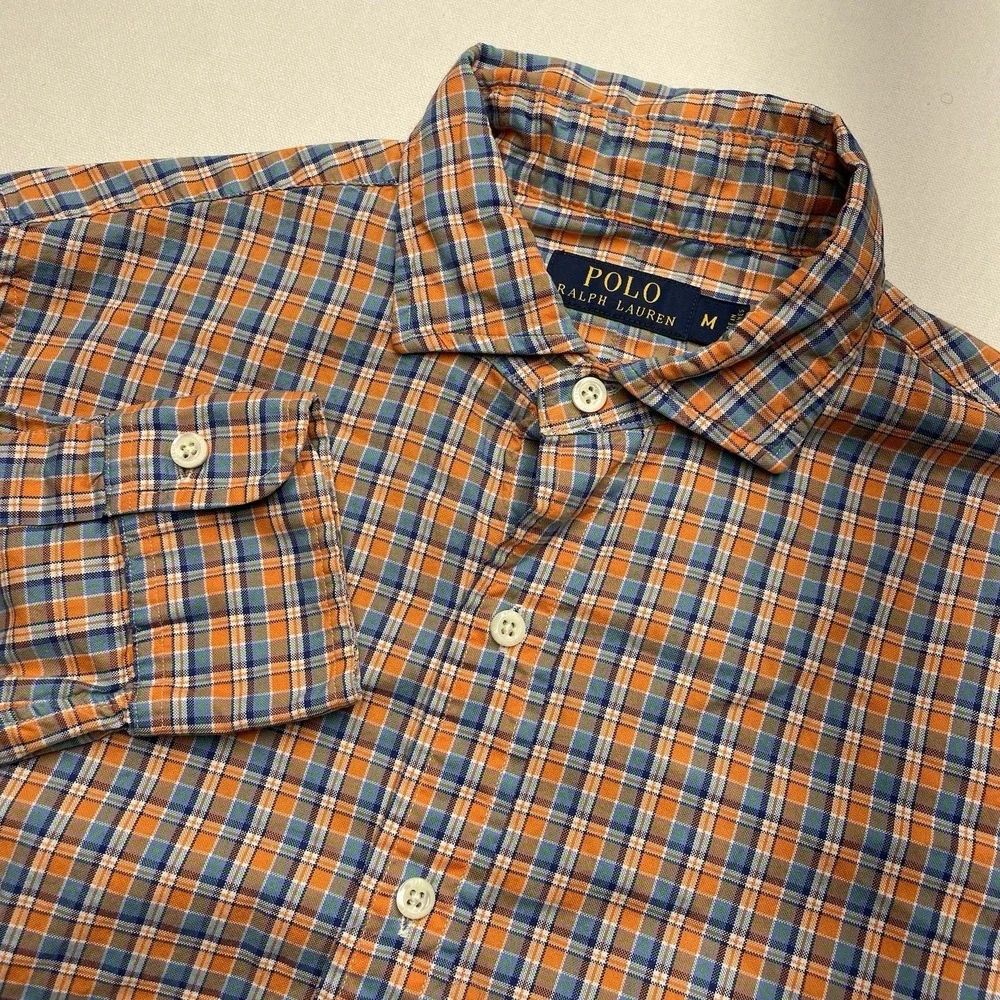 Polo Ralph Lauren Men's Shirt Medium Orange & Blue Long Sleeve Preppy